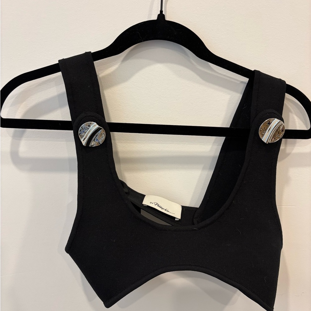 Phillip Lin Black Women's Top with Silver Button Accents